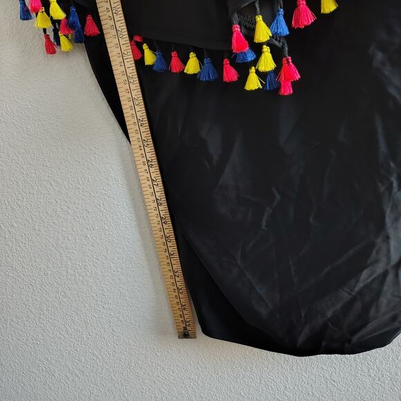 Swim by Cacique Plus Size 28 Black Multicolor Tassel Pom Pom Tankini Top Flowy - Picture 4 of 6